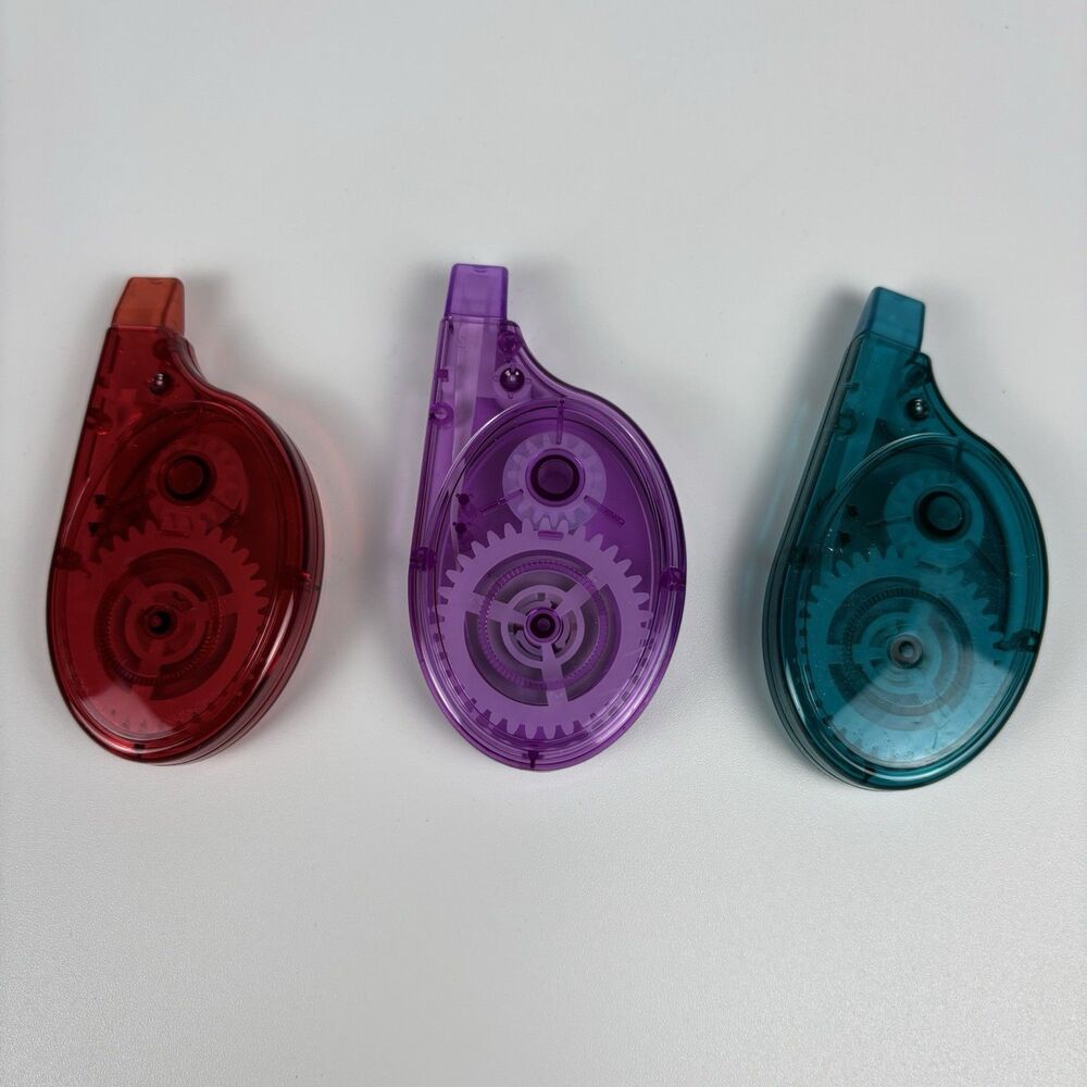 3x Amazon Basics Correction Tape Dispensers - Red Purple Blue - Open Box